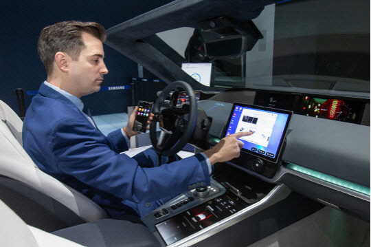 작년 'CES 2020' 삼성전자 전시장에서 모델이 '디지털 콕핏 2020'을 직접 체험하고 있다. 삼성전자 제공